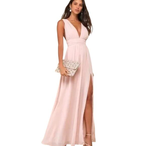 Lulus Dresses & Skirts - Lulus Women's Heavenly Hues‎ Blush Maxi Dress V-Neck Pleated Size L #2